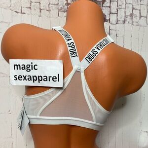 VS 32 34 36 WIRELESS SPORTS BRA LOGO STRAPS RACERBACK MESH ADJUSTABLE WHITE